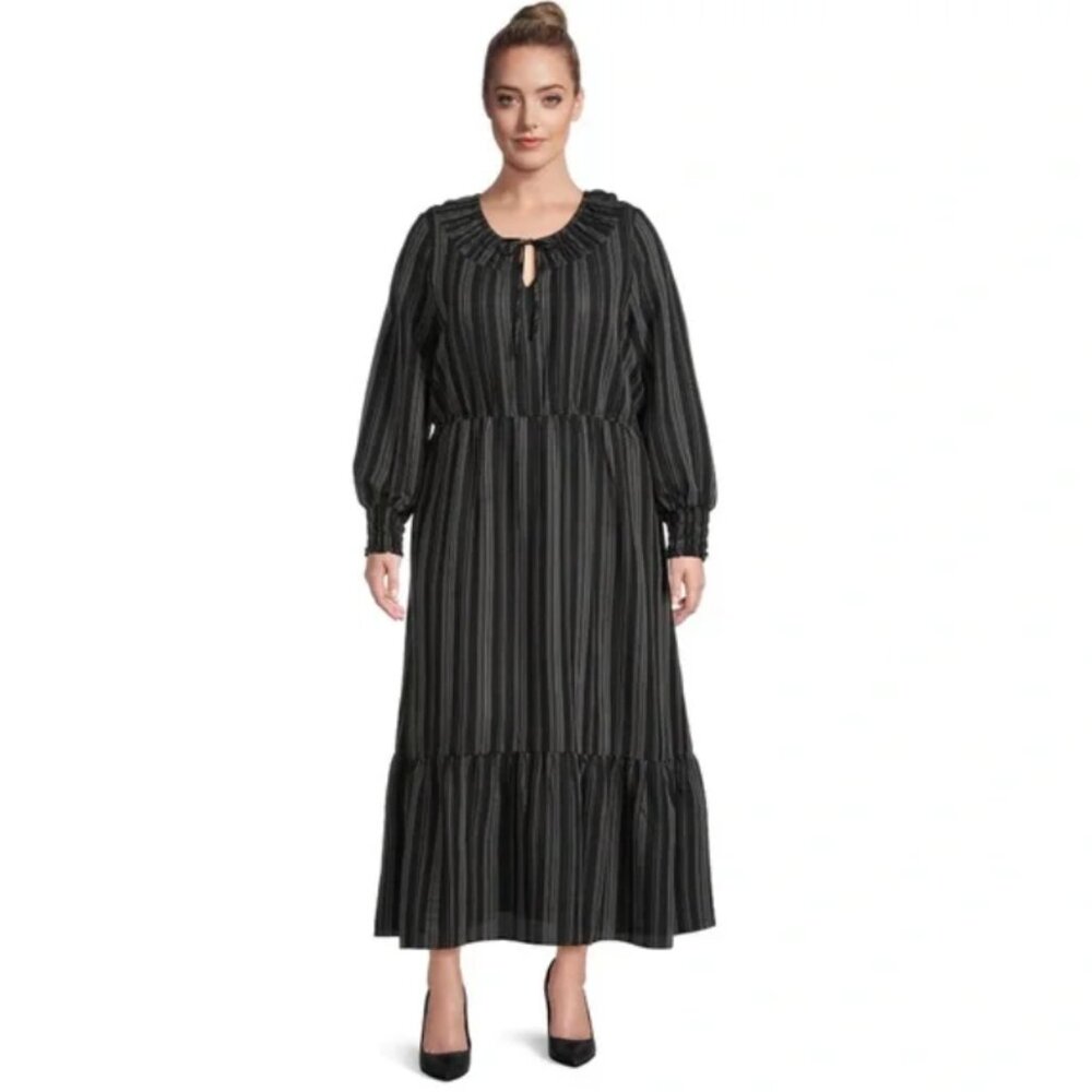 Terra And Sky Long Sleeve Peasant Tiered Maxi Dress 4X